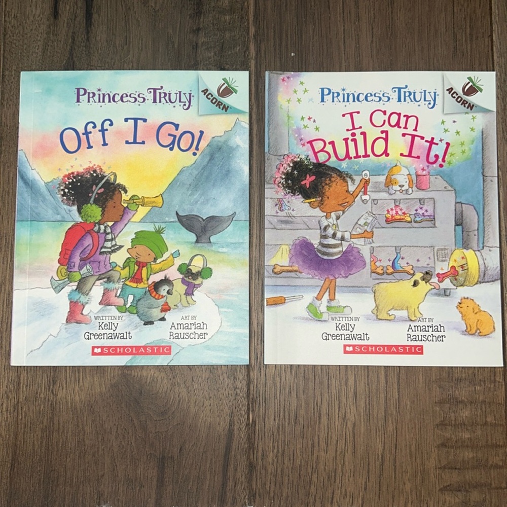 2 Acorn books.  Princess Truly I Can Build it & Princess Truly Off I Go